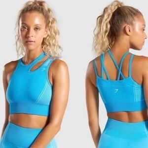 Gymshark ultra seamless sports bra strappy neon blue padded athletic workout